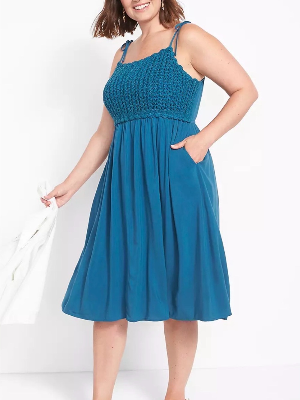 Smocked Bodice Teal Tie-Shoulder Sundress